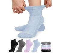 yeuG Diabetic Socks with Grippers for Women Men Hospital Socks with Grips Non Slip Socks Grippy Socks Non Binding Ankle Socks, 03 Black/Dark Grey/Light Purple/Light Blue, L-XL