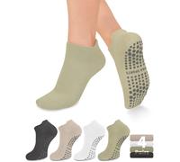 yeuG Grip Pilates Socks for Women Yoga Socks with Grips Open Top Non Slip Grippy Socks for Barre, Ballet, Barefoot Workout, A002-dark Grey/Army Green/Beige/White, Small-Medium