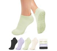 yeuG Non Slip Pilates Socks with Grips for Women, Grip Socks for Yoga Ballet Barefoot Workout Anti Skid Athletic Socks, B02-black/Light Purple/Light Green/Ivory White, Small-Medium