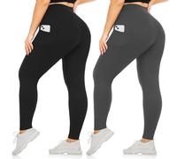 yeuG Women's Plus Size Leggings with Pocket-High Waist Tummy Control Yoga Pants Workout Running Black Leggings