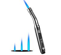 Yeuligo Torch Lighters, 7.6in Long Butane Lighter with Visible Window, Adjustable and Refillable Lighter for Kitchen Fireplace Camping Candle Grill BBQ Fireworks.Gas Not Included(Black)