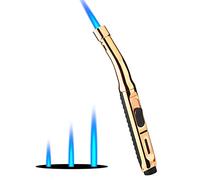 Yeuligo Torch Lighters, 7.6in Long Butane Lighter with Visible Window, Adjustable and Refillable Lighter for Kitchen Fireplace Camping Candle Grill BBQ Fireworks.Golden(Gas Not Included)