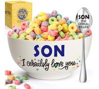 YEUYUQIU Son Birthday Gifts from Mom Dad - Cool Cereal Bowl and Cereal Killer Spoon Set Present - Ideal Father's Day Graduation Christmas Gifts for Sons Son in law - Cerealsly Love You Sons