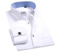 Yeuyyben Men French Cuff Dress Shirt Cufflinks White Long Sleeve Casual Buttons Male Shirts Regular Fit