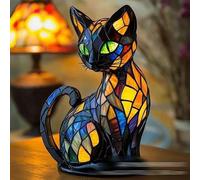 Yevheniy Cat Lamp, Cats Series Art Night Light, 3D Cute Pet Vintage Home Decor, Retro Stained Resin Tabletop LED Night Light, Fun Gift for Dog Lover (Cat-A)
