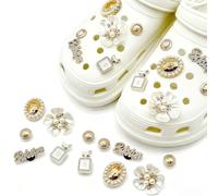 YEVON Bling Shoe Charms for Clogs - 12 Pack Crystal Rhinestone Shoe Decoration Charms, Pearl Flower Clog Accessories for Women Adult Fashion Styling