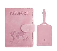YEVON Pink Passport Holder with Luggage Tag - PU Leather Passport Cover with RFID Blocking - Portable Travel Wallet for Women Family Business Trip Card Holder Set