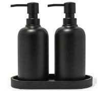 Yew Design - Matte Black Soap Dispenser Set with Tray for Bathroom (15oz), 2X Soap Dispensers Plus Tray, Hand Soap Dispenser