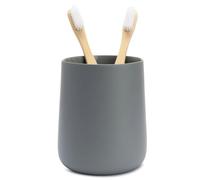 Yew Design Matte Gray Toothbrush and Toothpaste Holder and Cup for Bathroom Vanity and Countertop, Round Organizer for Electric Toothbrushes, Floss, Razors, Cotton, and Mouthwash