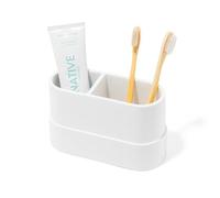 Yew Design Matte White Large Toothbrush and Toothpaste Holder for Bathroom Vanity and Countertop, 2 Compartments Round Organizer for Electric Toothbrushes, Floss, Razors, Cotton, and Mouthwash