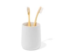 Yew Design Matte White Toothbrush and Toothpaste Holder and Cup for Bathroom Vanity and Countertop, Round Organizer for Electric Toothbrushes, Floss, Razors, Cotton, and Mouthwash