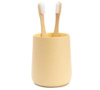 Yew Design Matte Yellow Cream Toothbrush and Toothpaste Holder and Cup for Bathroom Vanity and Countertop, Round Organizer for Electric Toothbrushes, Floss, Razors, Cotton, and Mouthwash