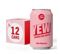 YEW Pink Rhubarb Sparkling Water - 12 x 330ml Cans - ZERO Sugar, ZERO Sweetener, All Natural Rhubarb Flavoured Water, ZERO Calories, Gluten Free, Keto Friendly and Vegan Healthy Fizzy Drink