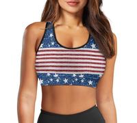 Yewattles Back Cell Phone Pocket Sports Bras for Women Sports Bra Womens Sports Bras Funny Print Workout Sport Bra, American Flag Star, 3X-Large