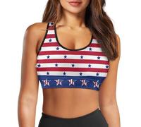 Yewattles Back Cell Phone Pocket Sports Bras for Women Sports Bra Womens Sports Bras Funny Print Workout Sport Bra, American Flag Straps Star, 3X-Large