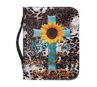 Yewattles Bible Cover Case for Women Men PU Leather Waterproof Study Tote Bag Leopard Sunflower Cross Bible Carrying Bag with Pen Slots Side Pockets Vertical Pocket Bookmark Slot Bookmark Belt