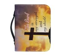 Yewattles Bible Cover Case for Women Men PU Leather Waterproof Study Tote Bag Word Cross Sunset Print Bible Carrying Bag with Pen Slots Side Pockets Vertical Pocket Bookmark Slot Bookmark Belt