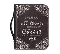Yewattles Topical Cross Text Print Bible Cover Leather, Bible Carrying Case, Church Study Bags Protective Bible with Handle Size M L XL 2XL