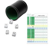 YEWCEP Dice Game Set, Trickle Game with Dice Cup and Kniffel Block, Ideal for Family Evenings and Parties, Black PU Leather Dice Cup 7.5 x 6 x 9 cm