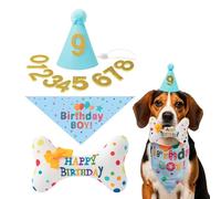 YEWCEP Dog Birthday 4 Piece Set for Perfect Photos, Includes Birthday Hat, Gold Numbers, Bandana and Bone Shaped Flower Wreath, Made of Durable Polyester