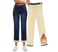 Yewfirm Women Fleece Lined Jeans Women's High Waisted Straight Leg Jeans Winter Fleece Lined Jean Pants