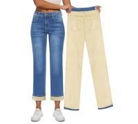 Yewfirm Women Fleece Lined Jeans Women's High Waisted Straight Leg Jeans Winter Fleece Lined Jean Pants