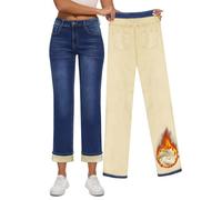 Yewfirm Women Fleece Lined Jeans Women's High Waisted Straight Leg Jeans Winter Fleece Lined Jean Pants
