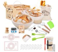 Yewhick Complete Sourdough Starter Kit, 10" Oval and 9" Round Banneton Bread Proofing Basket with Glass Sourdough Starter Jar, Sourdough Bread Baking Supplies Kit Gifts for Bakers Women Wife Mom