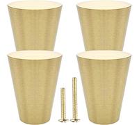 YEWLACA 4Pcs Solid Brass Knobs, Brushed Gold Pure Copper Cone Decorative Knob Mid Century Pull Handles for Kitchen Cabinet Drawer Dresser, Modern Furniture Hardware with Screws