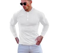 Yewloch Men's Slim Fit Cotton Muscle Polo Shirts Long & Short Sleeve Golf Tee Stylish Casual Business T Shirts（White-XL）