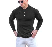 Yewloch Men's Slim Fit Cotton Muscle Polo Shirts Long & Short Sleeve Golf Tee Stylish Casual Business T Shirts（Black-L）