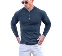 Yewloch Men's Slim Fit Cotton Muscle Polo Shirts Long & Short Sleeve Golf Tee Stylish Casual Business T Shirts（Blue-L）
