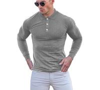 Yewloch Men's Slim Fit Cotton Muscle Polo Shirts Long & Short Sleeve Golf Tee Stylish Casual Business T Shirts（Grey-L）