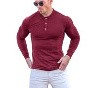 Yewloch Men's Slim Fit Cotton Muscle Polo Shirts Long & Short Sleeve Golf Tee Stylish Casual Business T Shirts(Red-S)