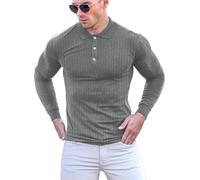 Yewloch Men's Slim Fit Cotton Muscle Polo Shirts Long & Short Sleeve Golf Tee Stylish Casual Business T Shirts（Deep Grey-M）