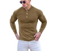 Yewloch Men's Slim Fit Cotton Muscle Polo Shirts Long & Short Sleeve Golf Tee Stylish Casual Business T Shirts（Brown-S）