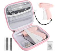 Yewltvep Mini Stitch Gun for Clothes, Quick Clothing Fixer, Pink, 6 Needles, 5000pcs Fasteners (2500 White & 2500 Black), Hard Shell Case