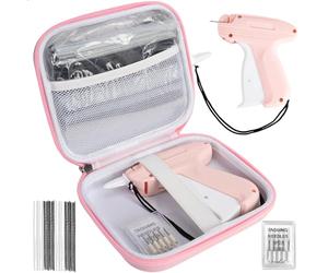 Yewltvep Mini Stitch Gun for Clothes, Quick Clothing Fixer, Pink, 6 Needles, 5000pcs Fasteners (2500 White & 2500 Black), Hard Shell Case