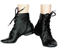 Yewluny Cheapdancing Men’s & Women's Practice Dancing Shoes Soft Leather Flat Jazz Boots, Black, 11 Women/10 Men