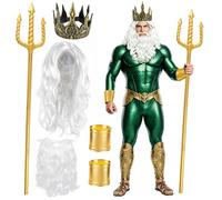 Yewong Halloween Sea King Costume Accessories Gold Trident Crown Wrist Cuffs and Wig Beard for Merman Cosplay