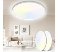 Yexati 30CM Bathroom Light 24W 3200LM 6000K/4000K/3000K IP54 Waterproof Bathroom Lights Ceiling, Ultra Thin Round Flush Ceiling Light for Kitchen Bedroom Toilet Porch Hallway Living Room Office 2 Pack