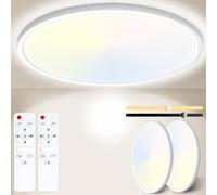 Yexati Bathroom Light 24W 3200LM 30cm Dimmable with Remote Control 6500K-3000K, IP54 LED Bathroom Light Ultra Thin Flush Ceiling Light Round for Kitchen Toilet Porch Bedroom Utility Room White 2 Pack