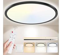 Yexati Bathroom Light 24W 3200LM 30cm Dimmable with Remote Control 6500K-3000K, IP54 LED Bathroom Light Ultra Thin Flush Ceiling Light Round for Kitchen Toilet Porch Bedroom Utility Room Black