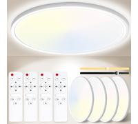 Yexati Bathroom Light 24W 3200LM 30cm Dimmable with Remote Control 6500K-3000K, IP54 LED Bathroom Light Ultra Thin Flush Ceiling Light Round for Kitchen Toilet Porch Bedroom Utility Room White 4 Pack