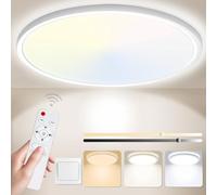 Yexati Bathroom Light 24W 3200LM 30cm Dimmable with Remote Control 6500K-3000K, IP54 LED Bathroom Light Ultra Thin Flush Ceiling Light Round for Kitchen Toilet Porch Bedroom Utility Room White