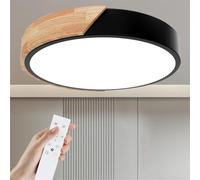 Yexati Ceiling Light Wood,Dimmable Ceiling 3000K-6000K,Remote Controlled Led Ceiling Light,24W Modern Light Fixture for Living Room, Bedroom and Hallway, 30CM,Black