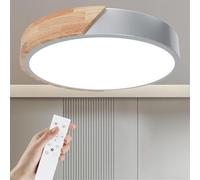 Yexati Ceiling Light Wood,Dimmable Ceiling 3000K-6000K,Remote Controlled Led Ceiling Light,24W Modern Light Fixture for Living Room, Bedroom and Hallway, 30CM，Gray