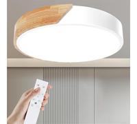 Yexati Ceiling Light Wood,Dimmable Ceiling 3000K-6000K,Remote Controlled Led Ceiling Light,24W Modern Light Fixture for Living Room, Bedroom and Hallway, 30CM,White
