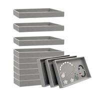 YEXEXINM 12pcs Small Velvet Jewelry Trays, 8.3 x 5 x 1 Inches Premium Stackable Jewelry Drawers Organizer Trays, Jewelry Storage Display Trays for Necklace Earring Ring Bracelet, Grey (1 grid)