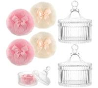 YEXEXINM 2 Pack 5.3" Clear Powder Puff Container with 4 Powder Puff, Empty Cosmetic Box with Yurt Shaped Design, Hard Texture Moisture Proof, Washable Sponge Case for Home Travel Women Men Child